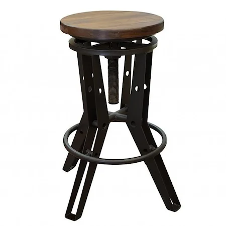 Industrial Adjustable Height Iron Stool with Wooden Seat